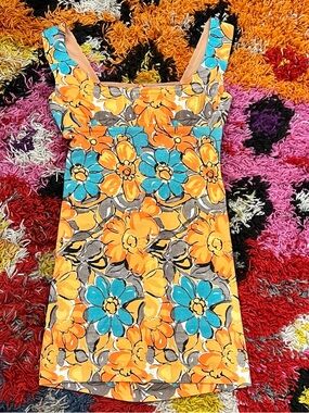 Miaou Orange and Teal Floral Mini Dress